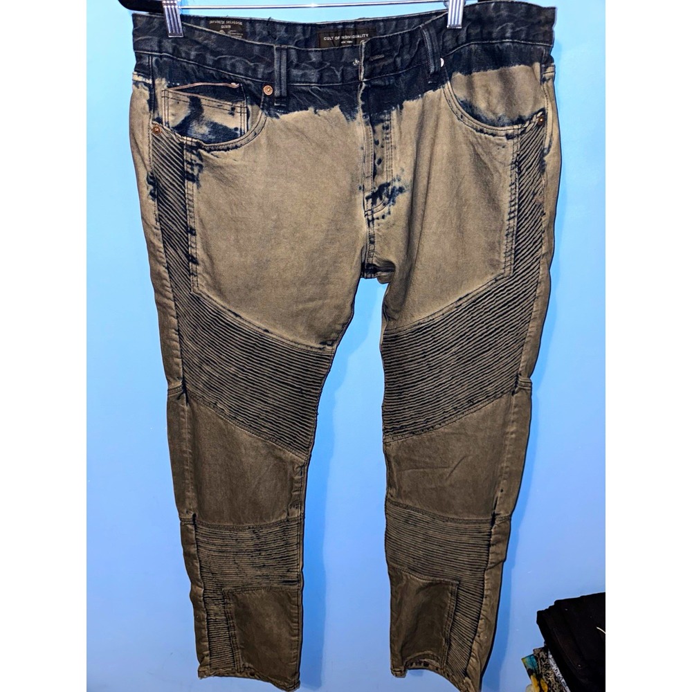 Cult of Individuality Greaser Moto Slim Skinny Jeans Gray Acid Wash 38/34 NWT